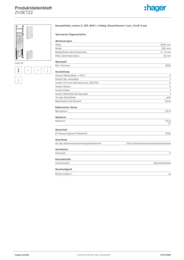Bild Hager Produktdatenblatt ZH3ET22 | Hager Deutschland
