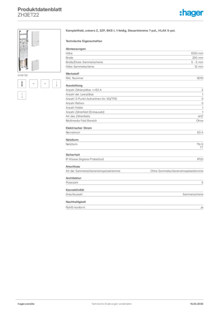 Bild Hager Produktdatenblatt ZH3ET22 | Hager Deutschland