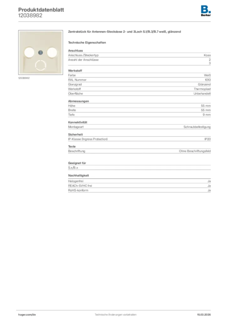 Bild Berker Produktdatenblatt 12038982 | Hager Deutschland