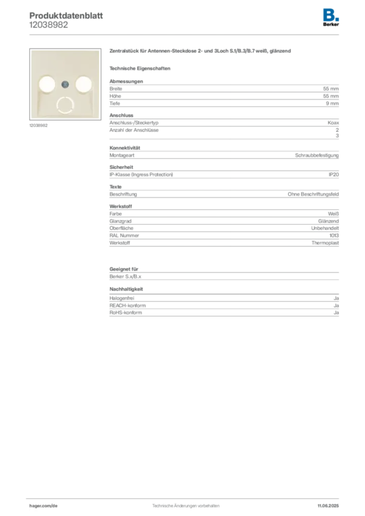 Bild Berker Produktdatenblatt 12038982 | Hager Deutschland