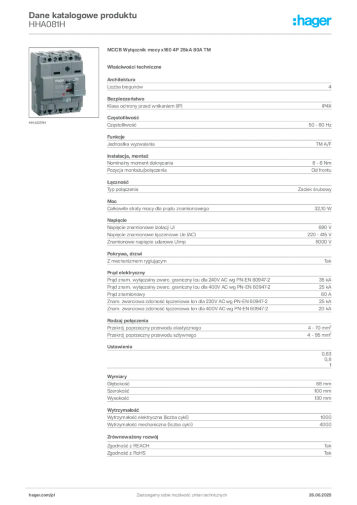 Zdjęcie Hager Karta katalogowa HHA081H | Hager Polska