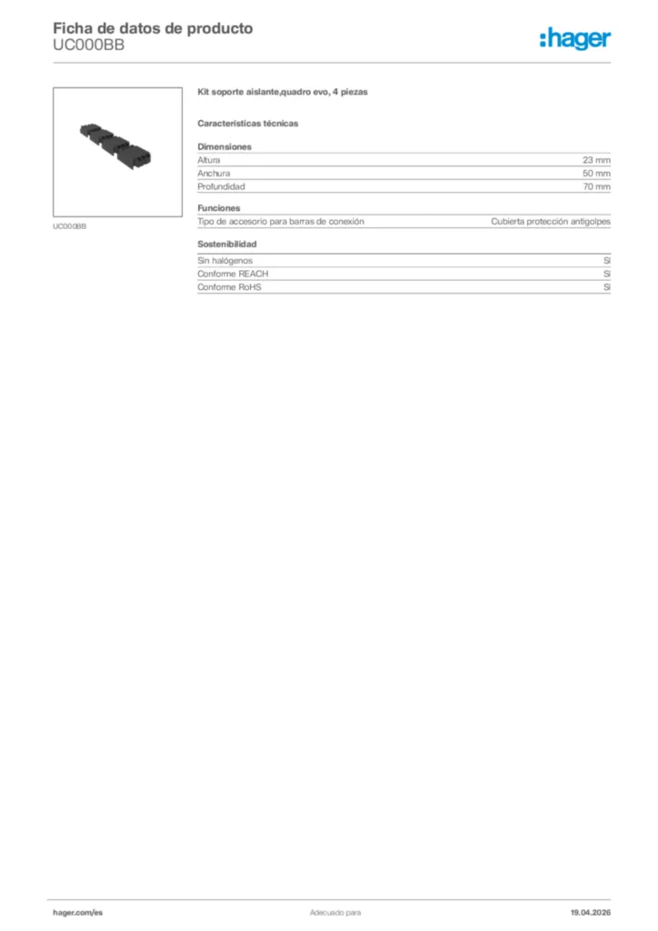 Imagen Hager Ficha de datos de producto UC000BB | Hager España
