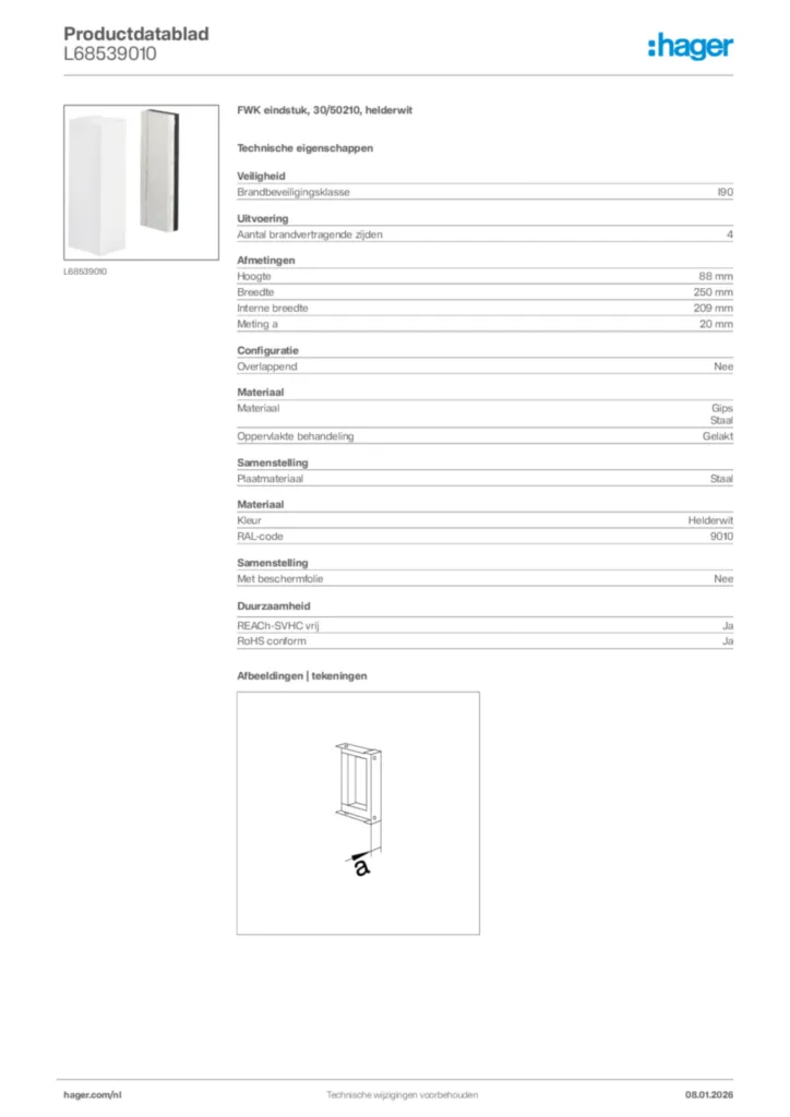 Afbeelding Hager Productdatablad L68539010 | Hager Nederland