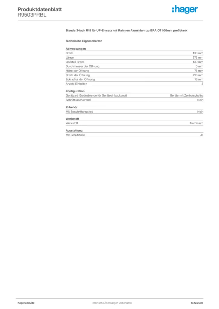 Bild Hager Produktdatenblatt R9503PRBL | Hager Deutschland