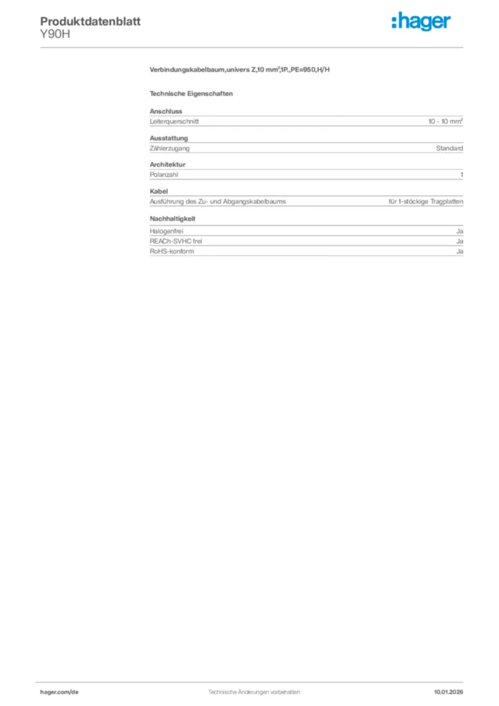 Bild Hager Produktdatenblatt Y90H | Hager Deutschland