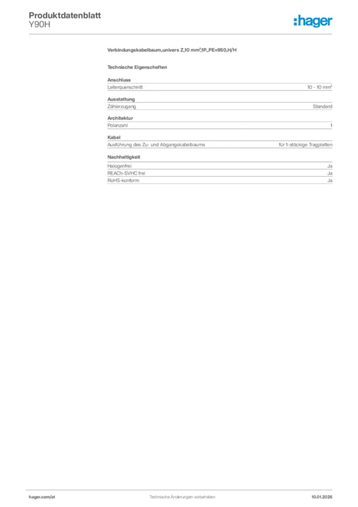 Bild Hager Produktdatenblatt Y90H | Hager Deutschland