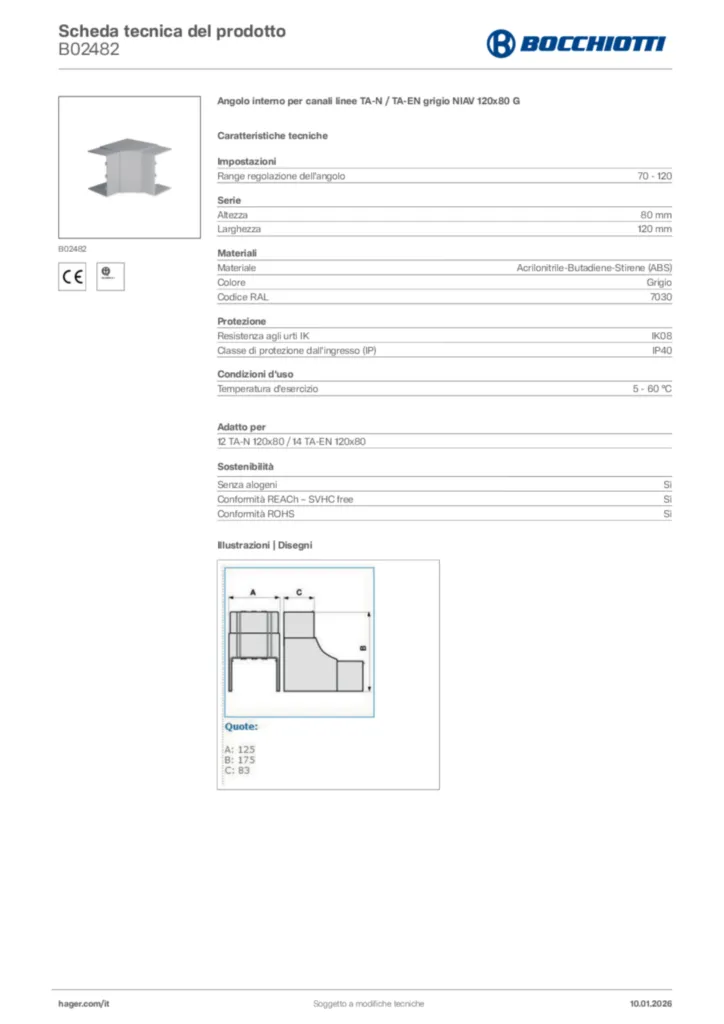 Immagine Bocchiotti Scheda tecnica del prodotto B02482 | Hager Italia