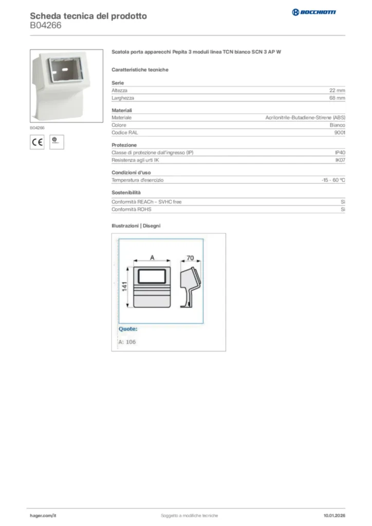 Immagine Bocchiotti Scheda tecnica del prodotto B04266 | Hager Italia