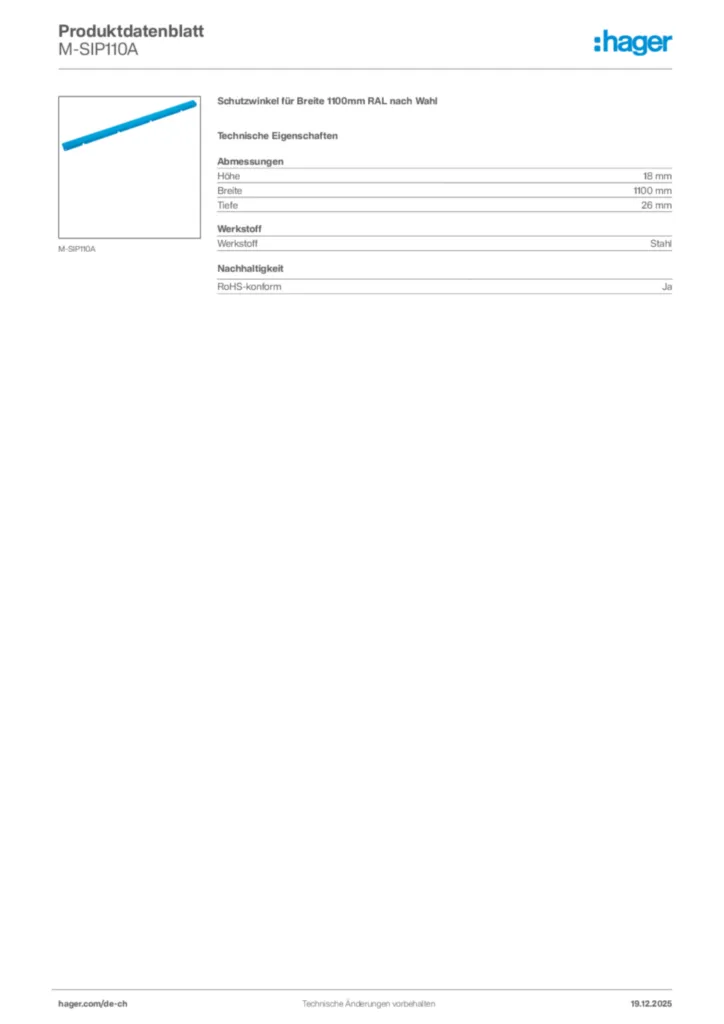 Bild Hager Produktdatenblatt M-SIP110A | Hager Schweiz