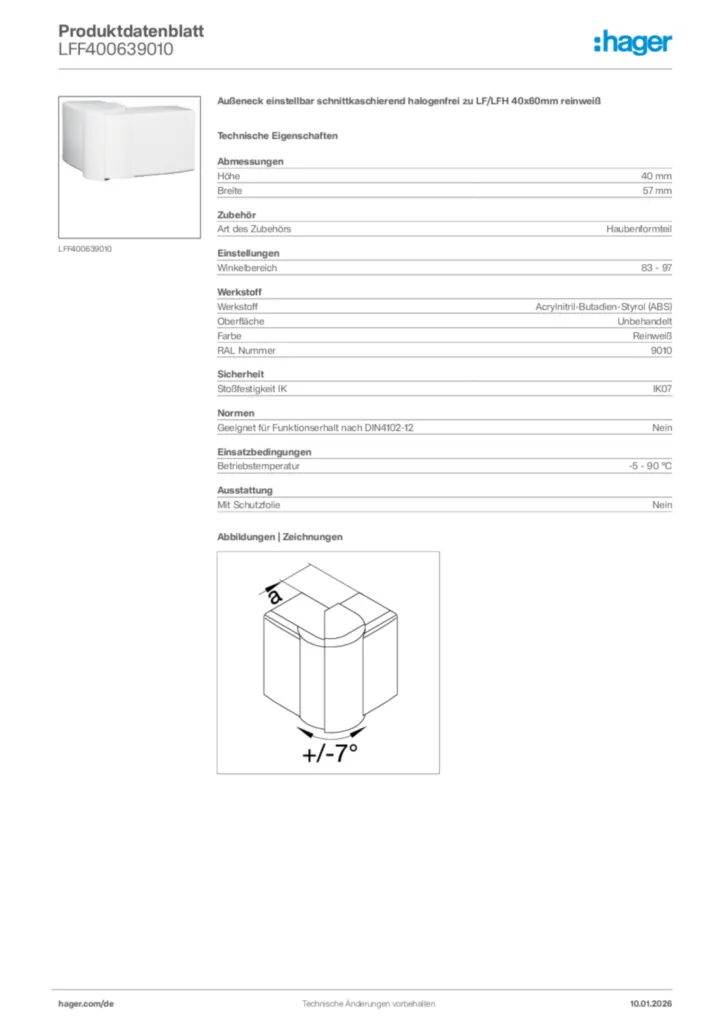 Bild Hager Produktdatenblatt LFF400639010 | Hager Deutschland