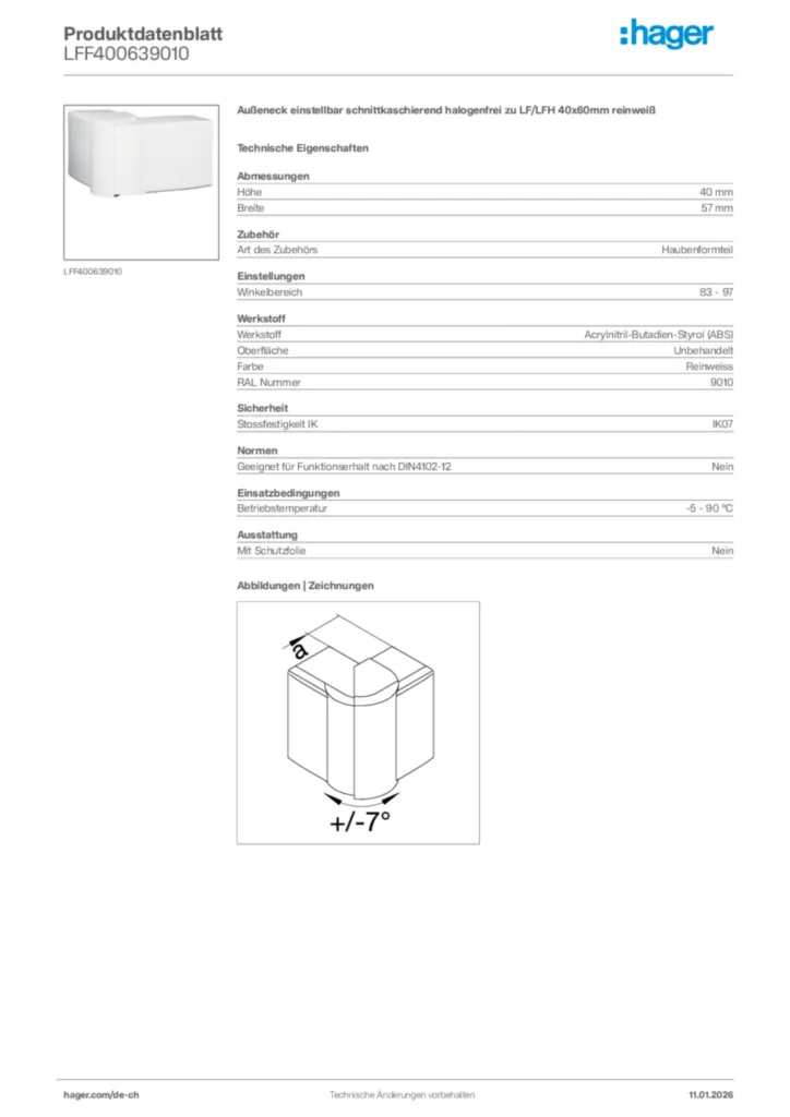 Bild Hager Produktdatenblatt LFF400639010 | Hager Schweiz