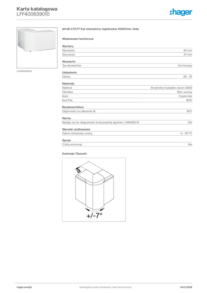 Zdjęcie Hager Karta katalogowa LFF400639010 | Hager Polska