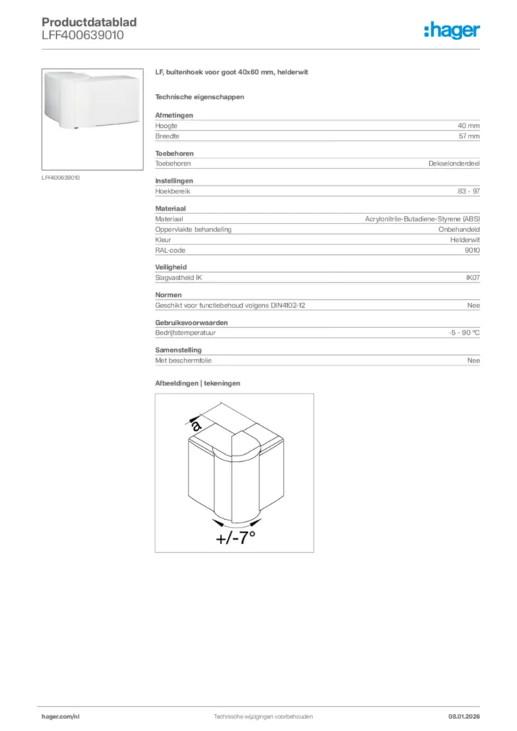 Afbeelding Hager Productdatablad LFF400639010 | Hager Nederland
