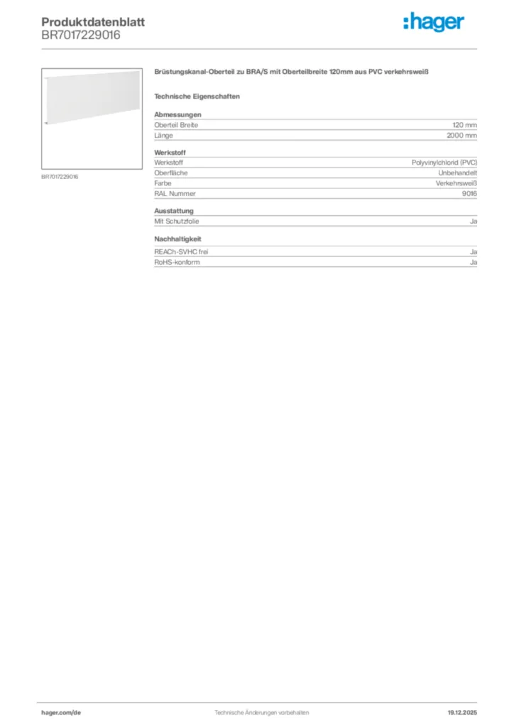 Bild Hager Produktdatenblatt BR7017229016 | Hager Deutschland