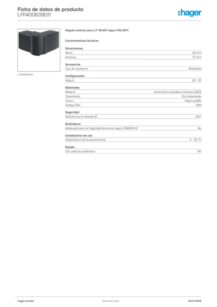 Imagen Hager Ficha de datos de producto LFF400639011 | Hager España