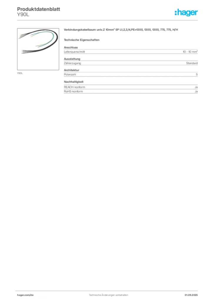 Hager Produktdatenblatt Y90L