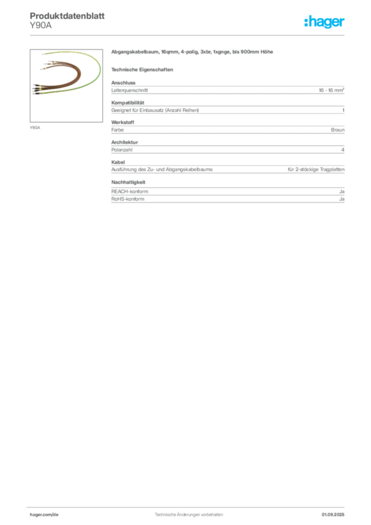 Hager Produktdatenblatt Y90A