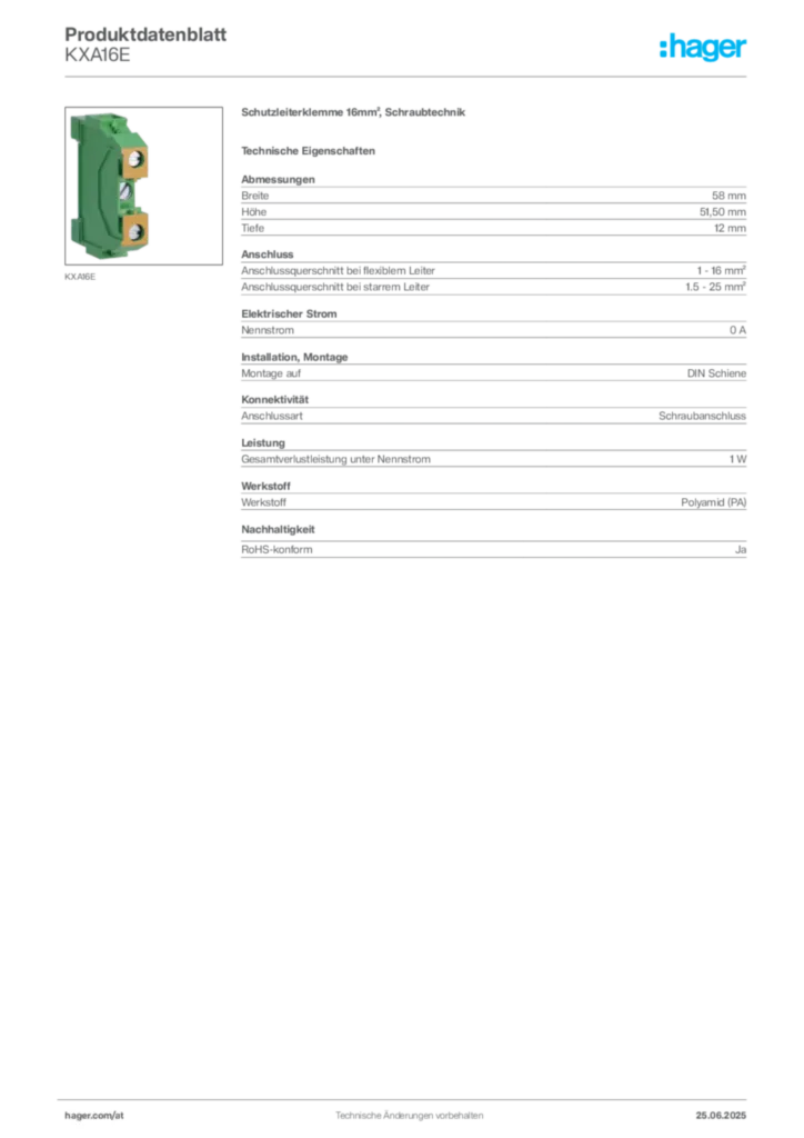 Bild Hager Produktdatenblatt KXA16E | Hager Deutschland