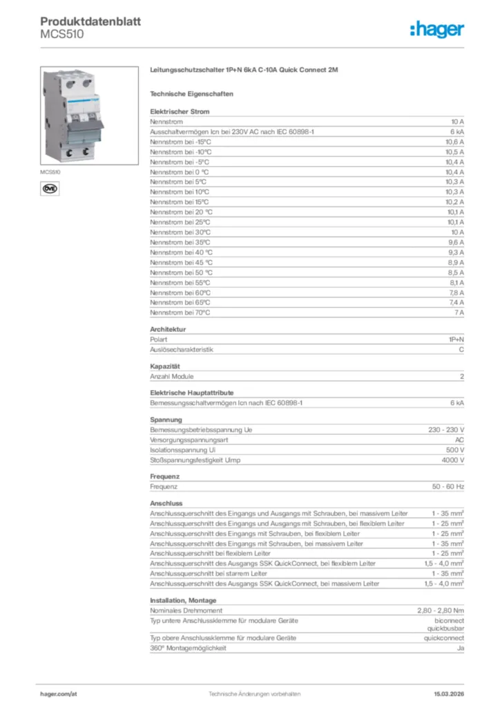 Bild Hager Produktdatenblatt MCS510 | Hager Deutschland