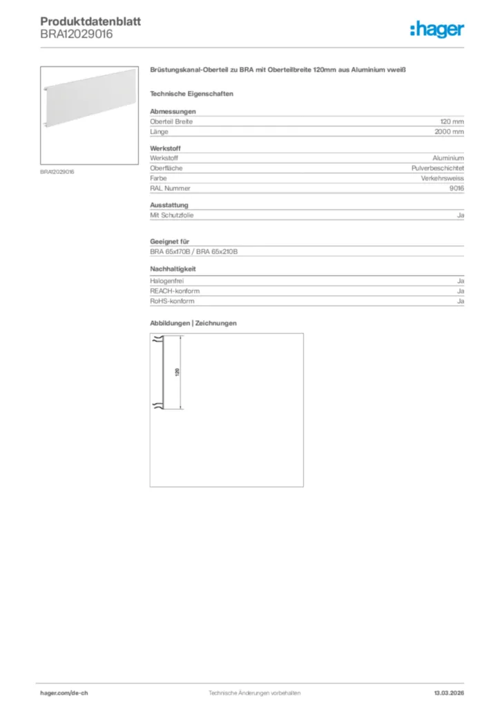 Bild Hager Produktdatenblatt BRA12029016 | Hager Schweiz