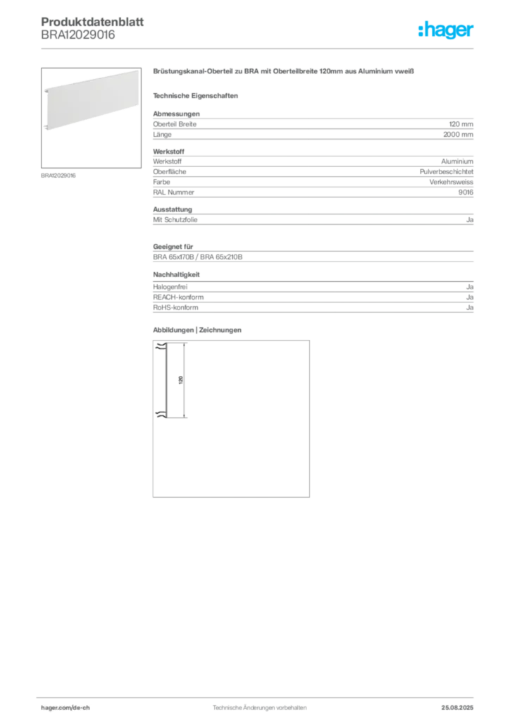 Bild Hager Produktdatenblatt BRA12029016 | Hager Schweiz