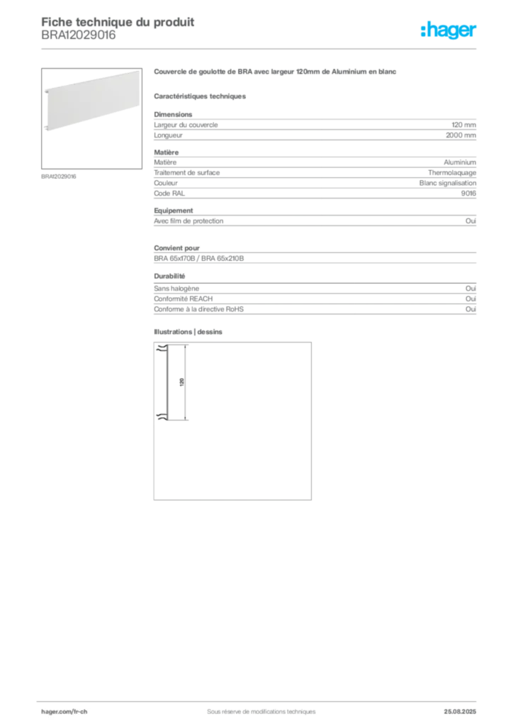 Image Hager Fiche technique du produit BRA12029016 | Hager Suisse