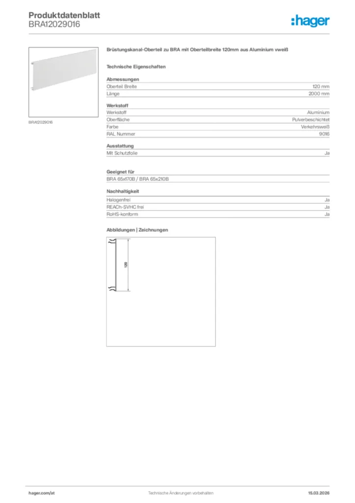 Bild Hager Produktdatenblatt BRA12029016 | Hager Deutschland