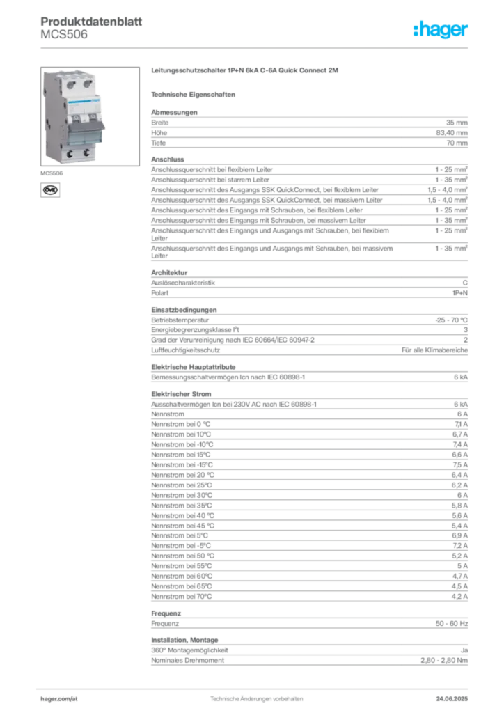 Bild Hager Produktdatenblatt MCS506 | Hager Deutschland