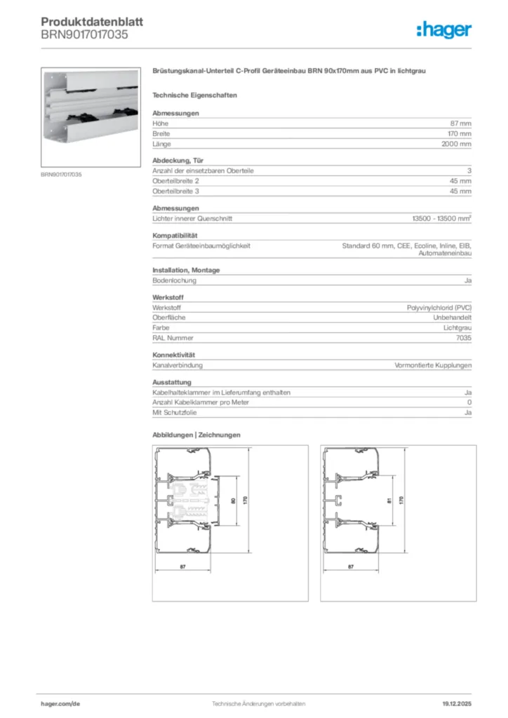 Bild Hager Produktdatenblatt BRN9017017035 | Hager Deutschland