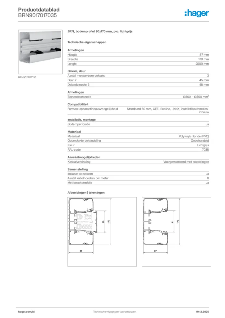 Afbeelding Hager Productdatablad BRN9017017035 | Hager Nederland