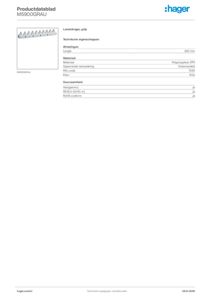 Afbeelding Hager Productdatablad M5900GRAU | Hager Nederland