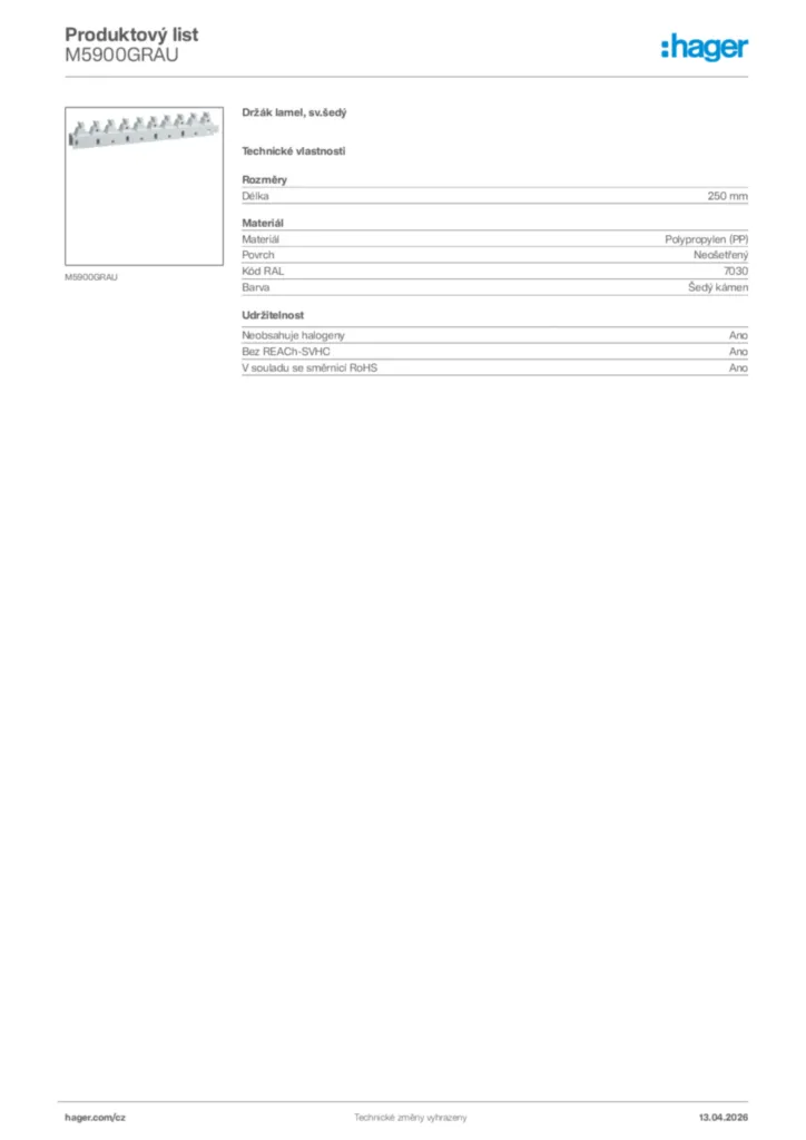 Obrázek Hager Product data sheet M5900GRAU | Hager