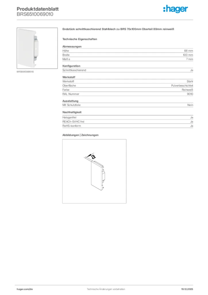 Bild Hager Produktdatenblatt BRS6510069010 | Hager Deutschland