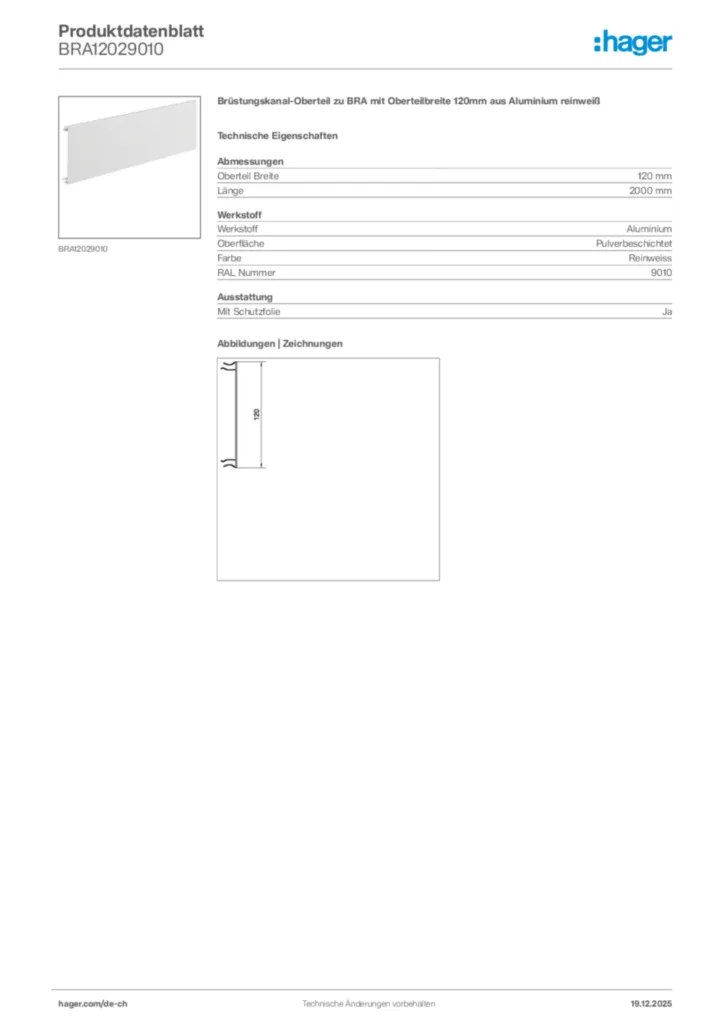 Bild Hager Produktdatenblatt BRA12029010 | Hager Schweiz