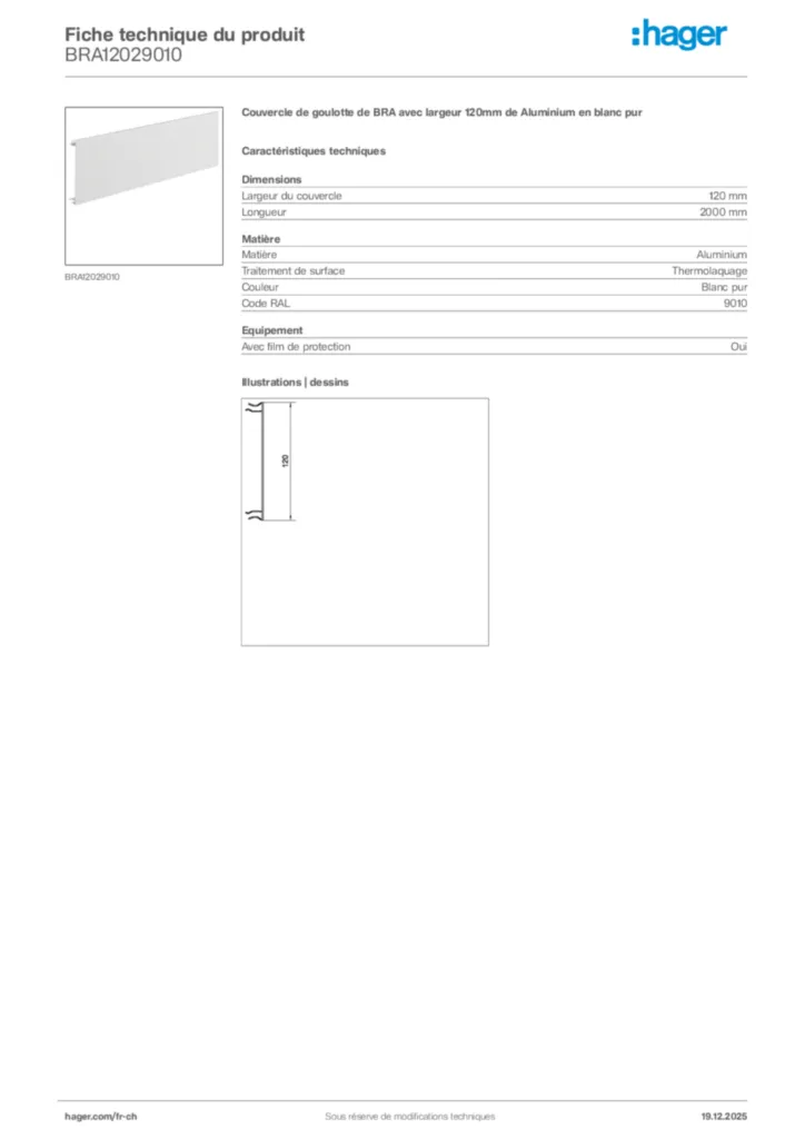 Image Hager Fiche technique du produit BRA12029010 | Hager Suisse