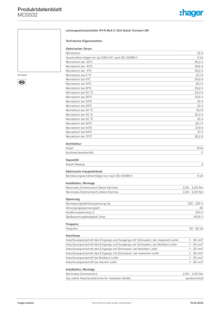 Bild Hager Produktdatenblatt MCS532 | Hager Deutschland