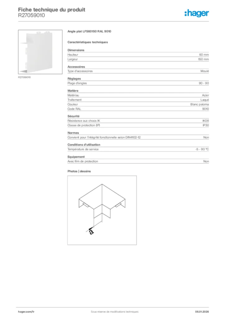Image Hager Fiche technique du produit R27059010 | Hager France