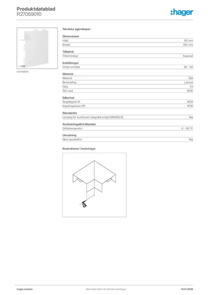 Bild Hager Produktdatablad R27059010 | Hager Sverige