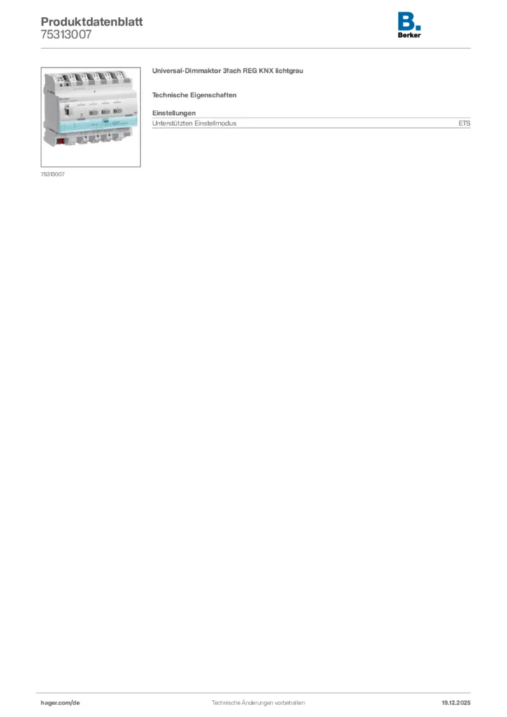 Bild Berker Produktdatenblatt 75313007 | Hager Deutschland