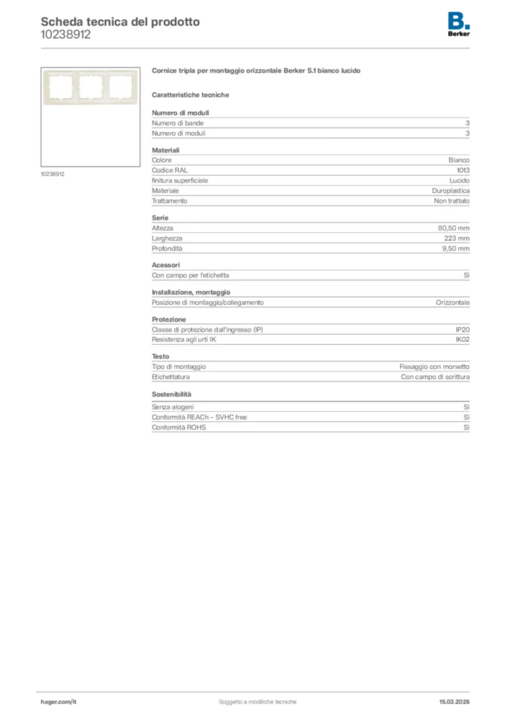 Immagine Berker Scheda tecnica del prodotto 10238912 | Hager Italia
