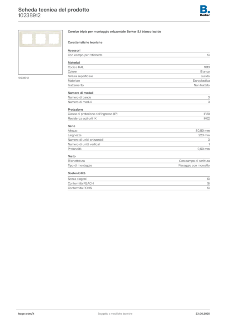 Immagine Berker Scheda tecnica del prodotto 10238912 | Hager Italia