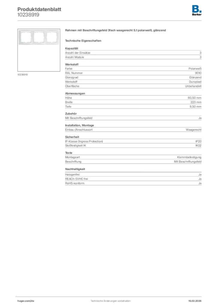 Bild Berker Produktdatenblatt 10238919 | Hager Deutschland