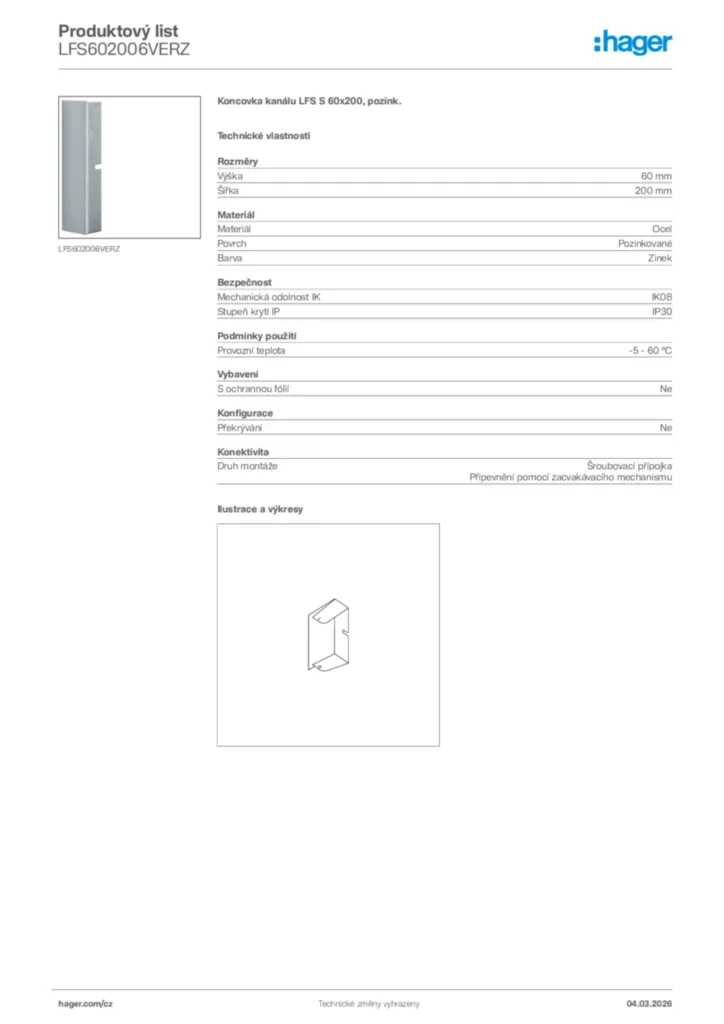 Obrázek Hager Product data sheet LFS602006VERZ | Hager