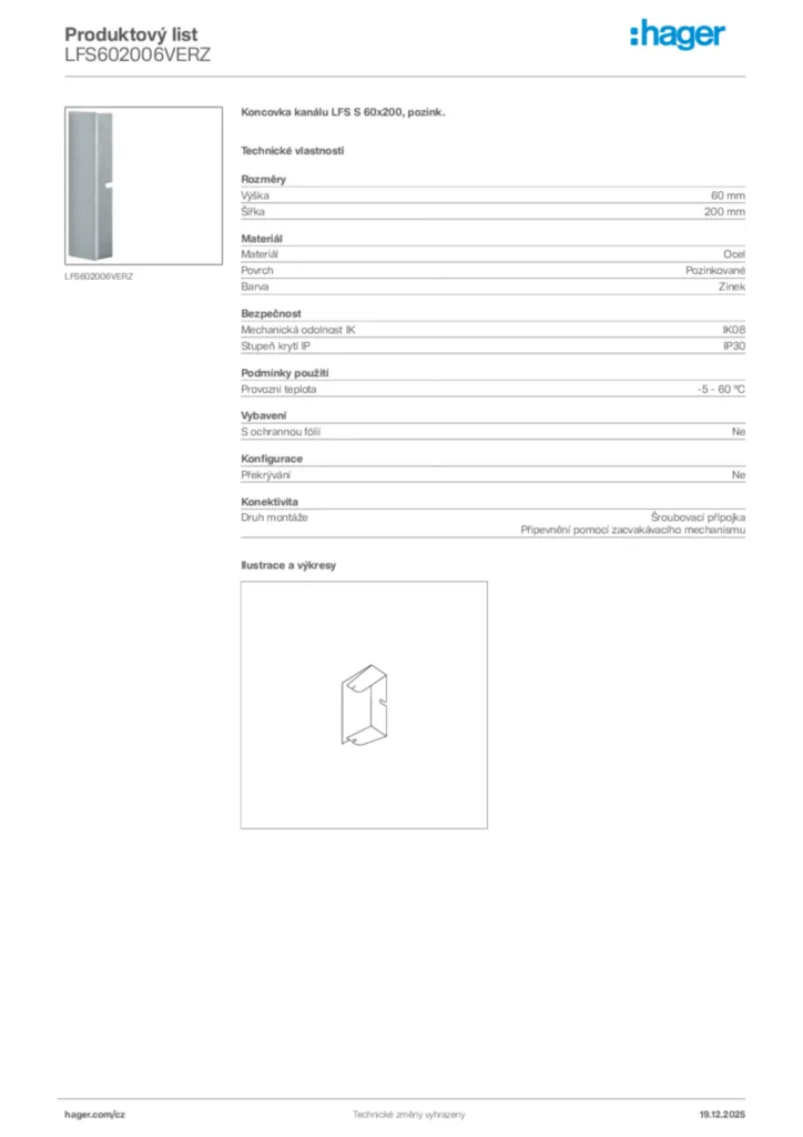 Obrázek Hager Produktový list LFS602006VERZ | Hager