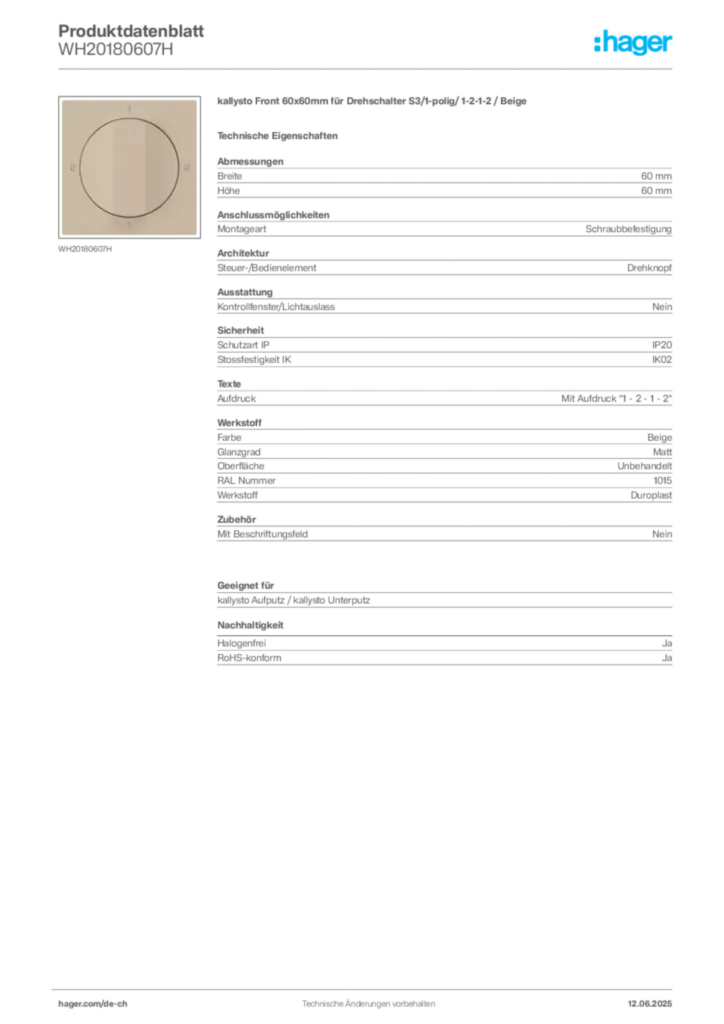 Bild Hager Produktdatenblatt WH20180607H | Hager Schweiz