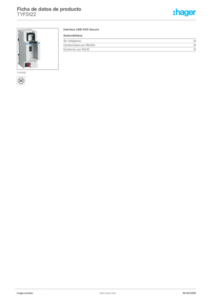 Imagen Hager Ficha de datos de producto TYFS122 | Hager España