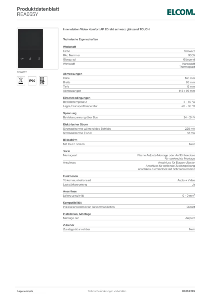 Elcom Produktdatenblatt REA665Y