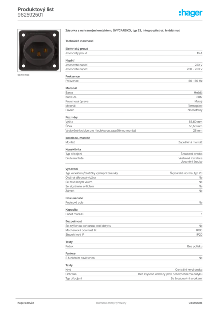 Obrázek Hager Produktový list 962592501 | Hager
