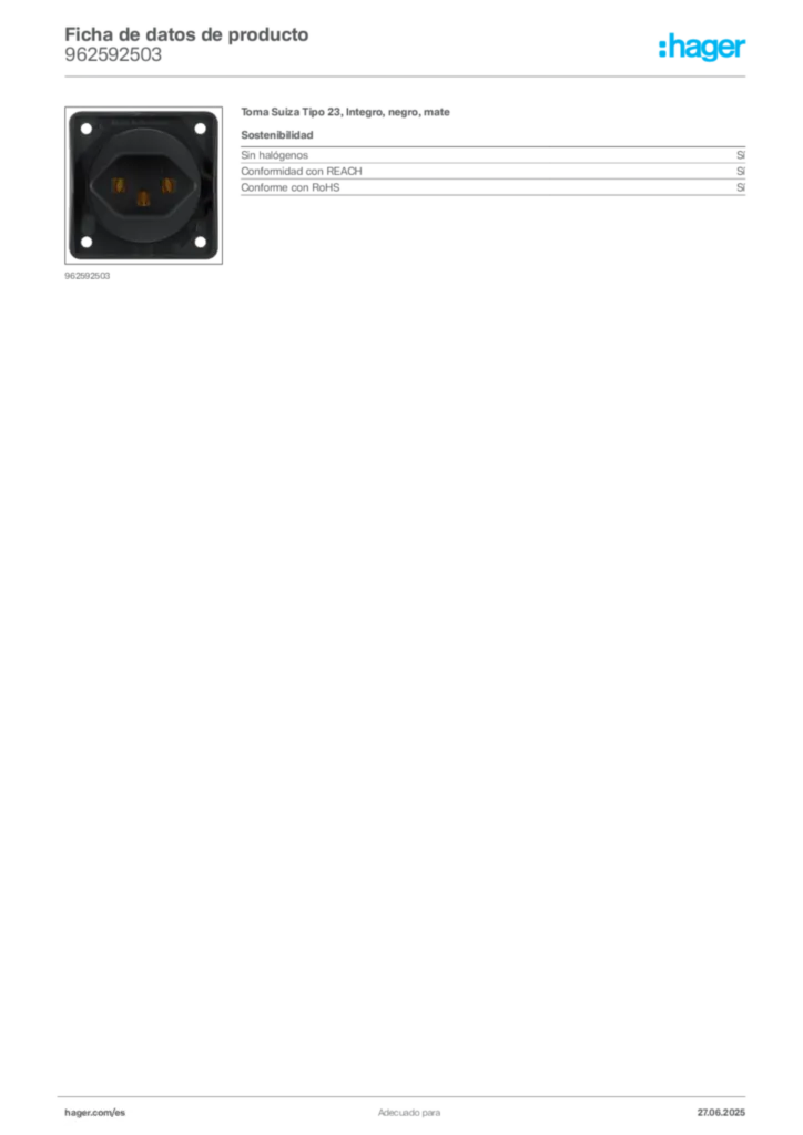 Imagen Hager Ficha de datos de producto 962592503 | Hager España