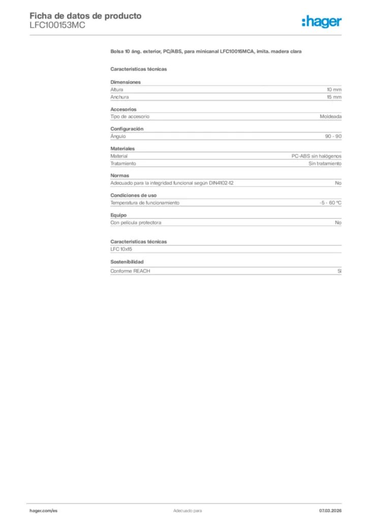 Imagen Hager Ficha de datos de producto LFC100153MC | Hager España